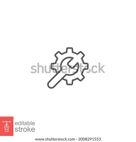 maintenance icon. web setting outline style. Service Tools with gear and wrench for service setup logo. setting engineering sign. editable stroke vector illustration design on white background EPS 10