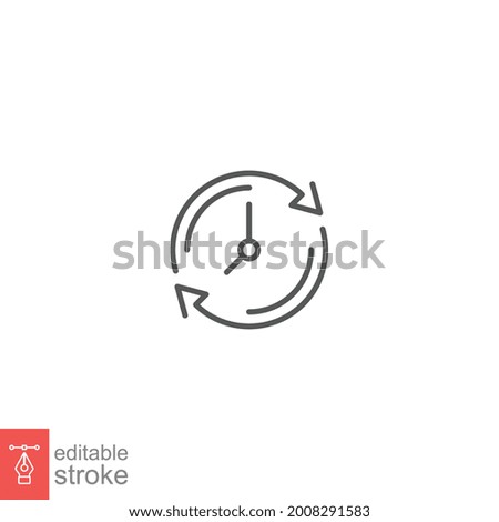 time clock update refresh icon. Restore Clock inside recycle arrows or update date. forward or back time, reverse time. Editable stroke. outline style. vector illustration design on white EPS 10