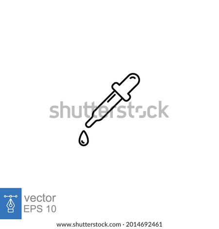 Dropper picker lab Line icon style. Pipette with liquid eye dropper medical. Droplet test in science chemical laboratory for web, app symbol. Vector illustration. Design on white background. EPS 10