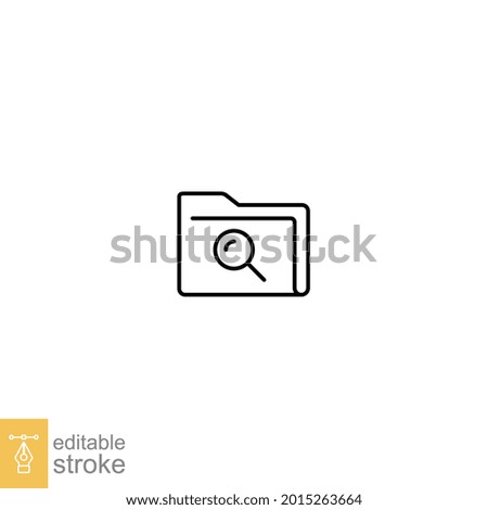 Check document with search sign icon. Magnifying glass over the folder. concept of scan or searching for documents or file. Editable stroke Vector illustration. Design on white background. EPS 10