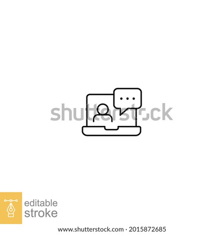 Webinar online class outline icon. Online meeting education. Virtual learning course. Teacher talking on class streaming player. Editable stroke vector illustration Design on white background EPS10