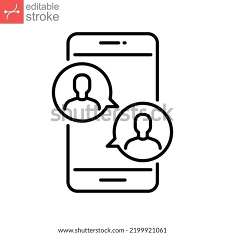online meetup outline icon. Two people in dialog discussion group. Distant work. Online business chat and meet up together using tablet or smartphones Editable stroke Design on white background EPS 10