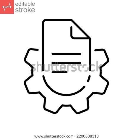 Manual document analysis line icon. Document with gear Big data processing. Paper sheet software solution business. Gear sheet page Editable stroke Vector illustration Design on white background EPS10