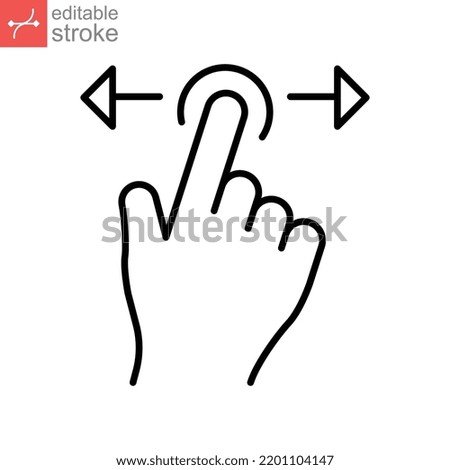 hand swipe icon. Horizontal scroll page symbol. Pointing finger hand cursor with right and left arrow. Pointer mouse Editable stroke vector illustration. Design illustration on white background EPS 10