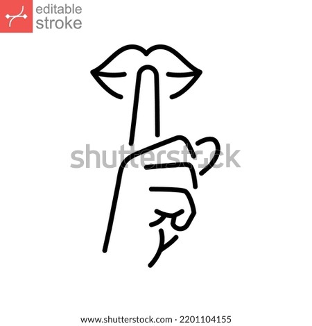 Please do quite pssst icon. Woman lips with finger showing silence sign. Do not disturb can be used for library infographic symbol. Editable vector illustration. Design on white background EPS 10