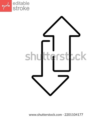 Up and down arrow icon. Two arrows with different direction can be used for input output process, forward sign, vertical swap. Editable stroke vector illustration. design on white background. EPS 10