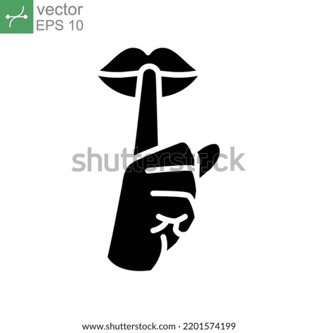 Please do quite pssst icon. Woman lips with finger showing silence sign. Do not disturb can be used for library infographic. Solid Glyph symbol. vector illustration. Design on white background EPS 10