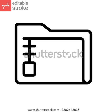 Archive Folder Icon. Zip File Extension Type. Compressed documents in archive directory line style for mobile app, and webs logo. Editable stroke Vector illustration Design on white background. EPS 10