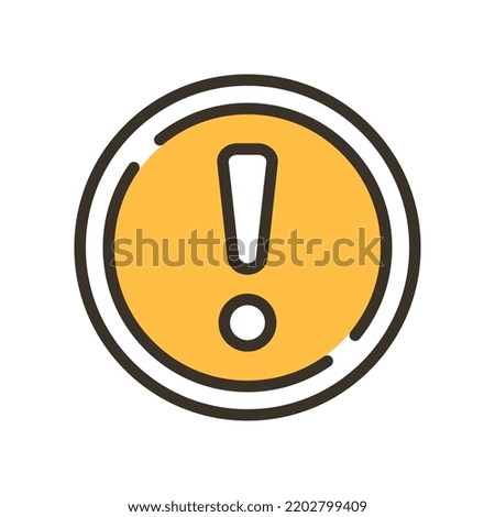 Exclamation mark in round shape for hazard warning symbol. Beware secure caution in traffic road. Error, notice, Alert, caution icon . Vector illustration filled outline style. EPS10
