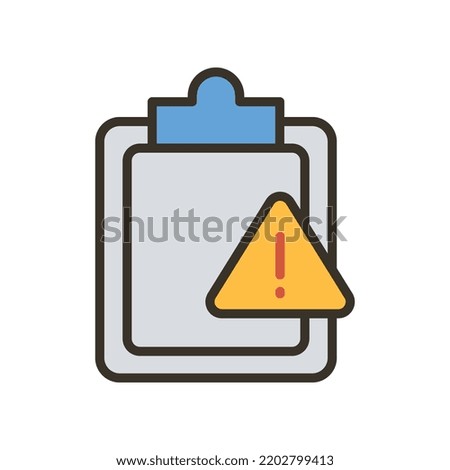 Clipboard with exclamation point Important document sign, caution file, urgent task. Assignment late Silhouette symbol. File, task, warning icon Vector illustration filled outline style EPS10