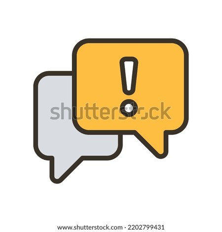 Hazard warning for attention sign with exclamation mark inside in chat messenger, error communication. Bubble, conversation, speech, warning icon. Vector illustration filled outline style EPS10
