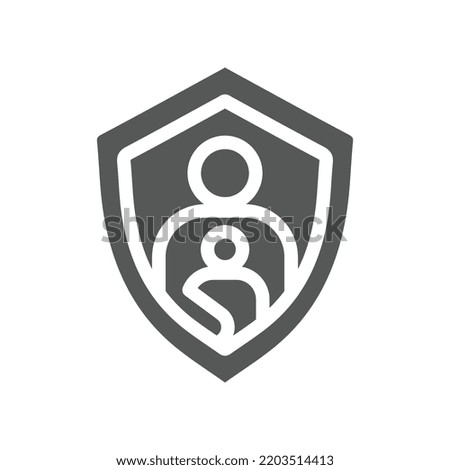 Parents and child avatar in shield badge for online safety kids symbol. Kids watch safe content on internet. Parental control outline flat solid icon Vector illustration filled outline style EPS10