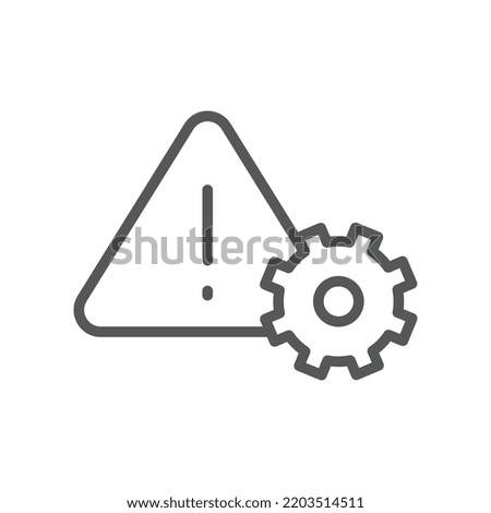 System error and not working sign. Settings icon with exclamation mark in triangle with gear wheel. Industry Problem. Gear, setting, warning icon. Vector illustration filled outline style EPS10