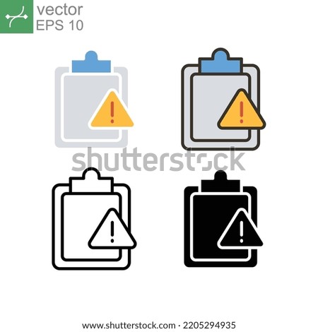 Clipboard with exclamation point Important document sign, caution file, urgent task. Assignment late Silhouette symbol. File, task, warning icon Vector illustration Design on white background EPS10