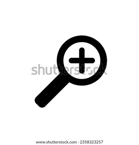 Zoom icon. Simple solid style. Magnify glass with add sign, find, focus, plus, positive, enlarge concept. Black silhouette, glyph symbol. Vector illustration isolated on white background. EPS 10.