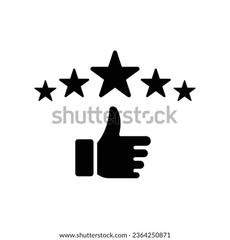 Customer review icon, quality rating, feedback, five stars glyph symbol. People hand and vote status. Reputation good survey for Rate business. Vector illustration design on white background. EPS 10