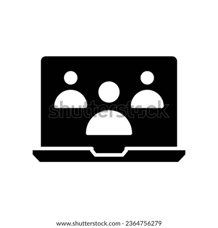 Online meetup glyph icon. Team business meeting with teamwork collaboration. Business startup communication. Distant work group. Flat pictogram. Vector illustration Design on white background EPS 10