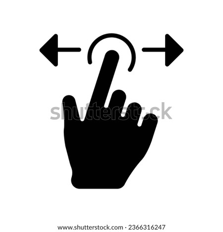 hand swipe icon. Horizontal scroll page symbol. Pointing finger hand cursor with right and left arrow. Pointer mouse sign. Glyph vector illustration. Design illustration on white background EPS 10
