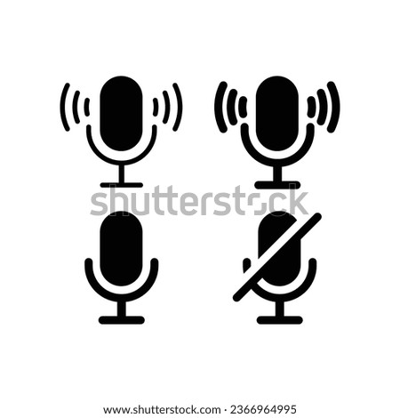 Microphone muted and unmuted icon set. Classic mic shape. Vector design.