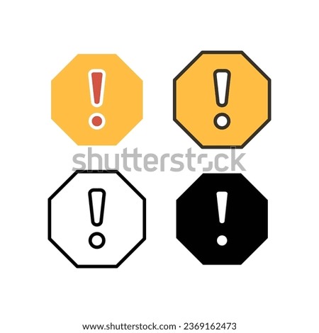exclamation mark in octagonal shape for hazard warning symbol. Beware secure caution in traffic road. Warning pop up Attention, warning icon. Vector illustration. Design on white background. EPS10