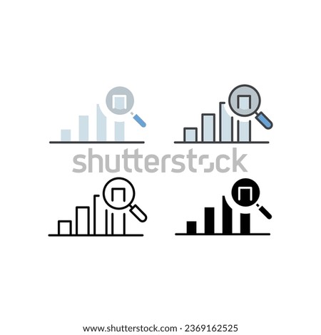 Search graph, Growth diagram, magnifying glass for financial data analysis. Rising chart bar graph assessment analytics. Business Survey Domain Research icon. Vector illustration Design.