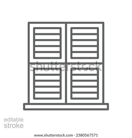 Window with roller blinds icon. Simple outline style. Blind, closed, construction, room, house, home interior concept. Thin line symbol. Vector illustration isolated. Editable stroke.