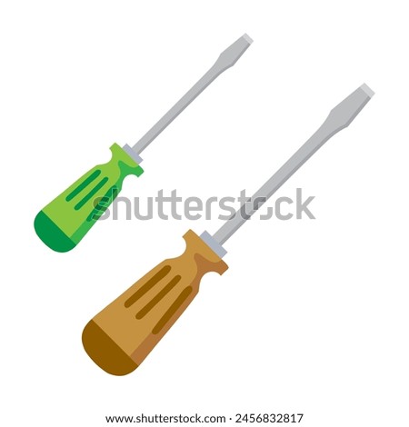 screwdriver green and brown construction tools unscrew the screws. workshop tool vector, minus key