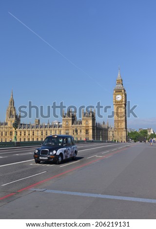 LONDON - MAY 31, 2014: Big Ben is the name of the bell inside the clock tower, located along the Thames in London.