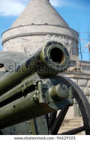 Old cannon at a mausoleum in Romania, eastern Europe.