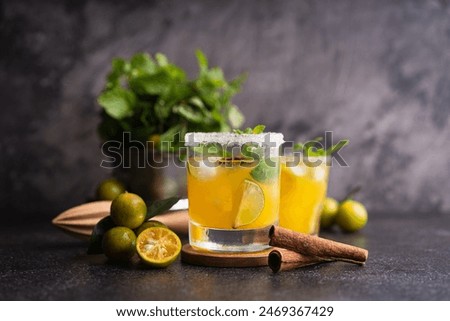 Image, Stock Photo Homemade refreshing mocktail with soda and orange juice