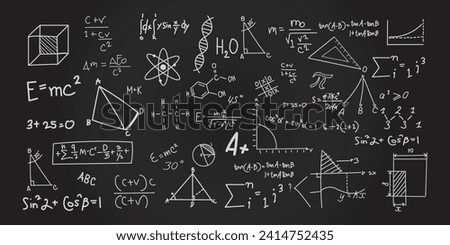 vector math formula written on blackboard in black chalk. vector illustration of hand-drawn geometry drawing