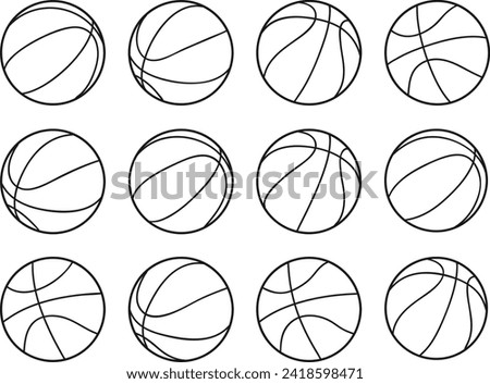 vector illustration of many sides of a basketball. line design. vector isolated white background