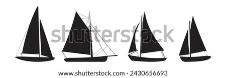 silhouette sailing ship. simple. 2 sails. black isolated white background