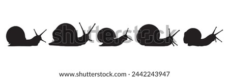 silhouette snails walking on road. black isolated white background