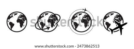 travel around the world icon logo planet with plane vector illustration