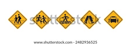 yellow sign street cross road children play walk school bus design vector illustration isolated white background