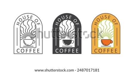 coffee house logo outline black flat design vector isolated white background