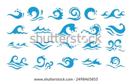 wave water sea blue set vector design isolated white background