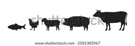 animal in farm chicken fish pig sheep cow black vector design