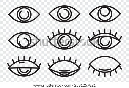 set of eye outline icon isolated background