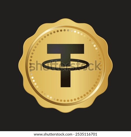 crytocurency tether logo gold vector design isolated black background