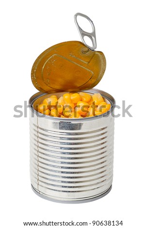 Canned corn in a tin. Series of canned foods