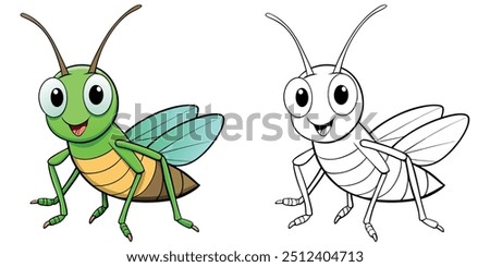 Cute Cricket Insect Smile Cartoon Coloring Page For Kids