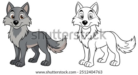 Cute Wolf Cartoon Coloring Page For Kids