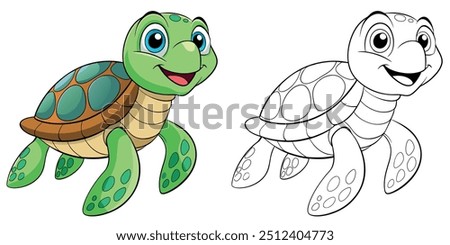 Cute Sea Turtle Cartoon Coloring Page For Kids