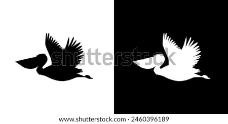 Image, Stock Photo Pelican flies as a silhouette before the evening sky