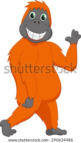 Cute Orangutan Cartoon Waving Hello Stock Vector Illustration 290624486 ...