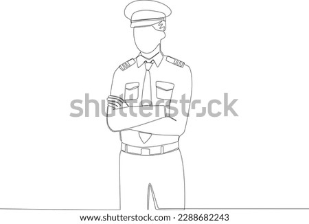 A male pilot stood looking at his plane. Pilot and plane one-line drawing