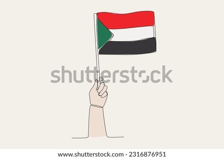 A hand raised the Sudan flag. Flag one-line drawing