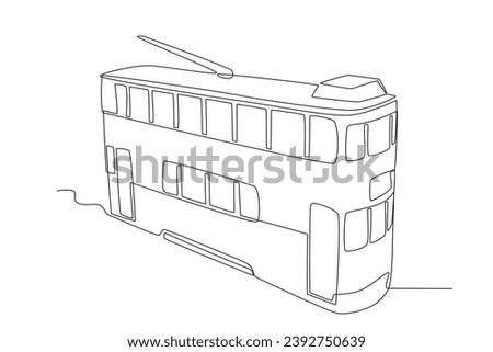 A double-decker public transport. Tram one-line drawing